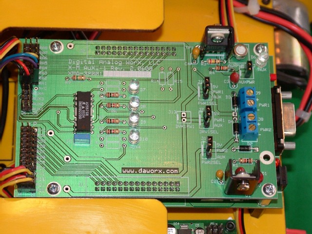 DAW's XBot-One shown here uses our PIC based XM-Controller motherboard and XM-AuXi daughter for it's onboard systems.